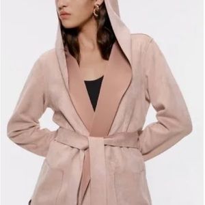 Zara Hooded Soft Velour Long Jacket
